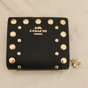Coach Black Pebbled Leather Wallet with Gold Rivets